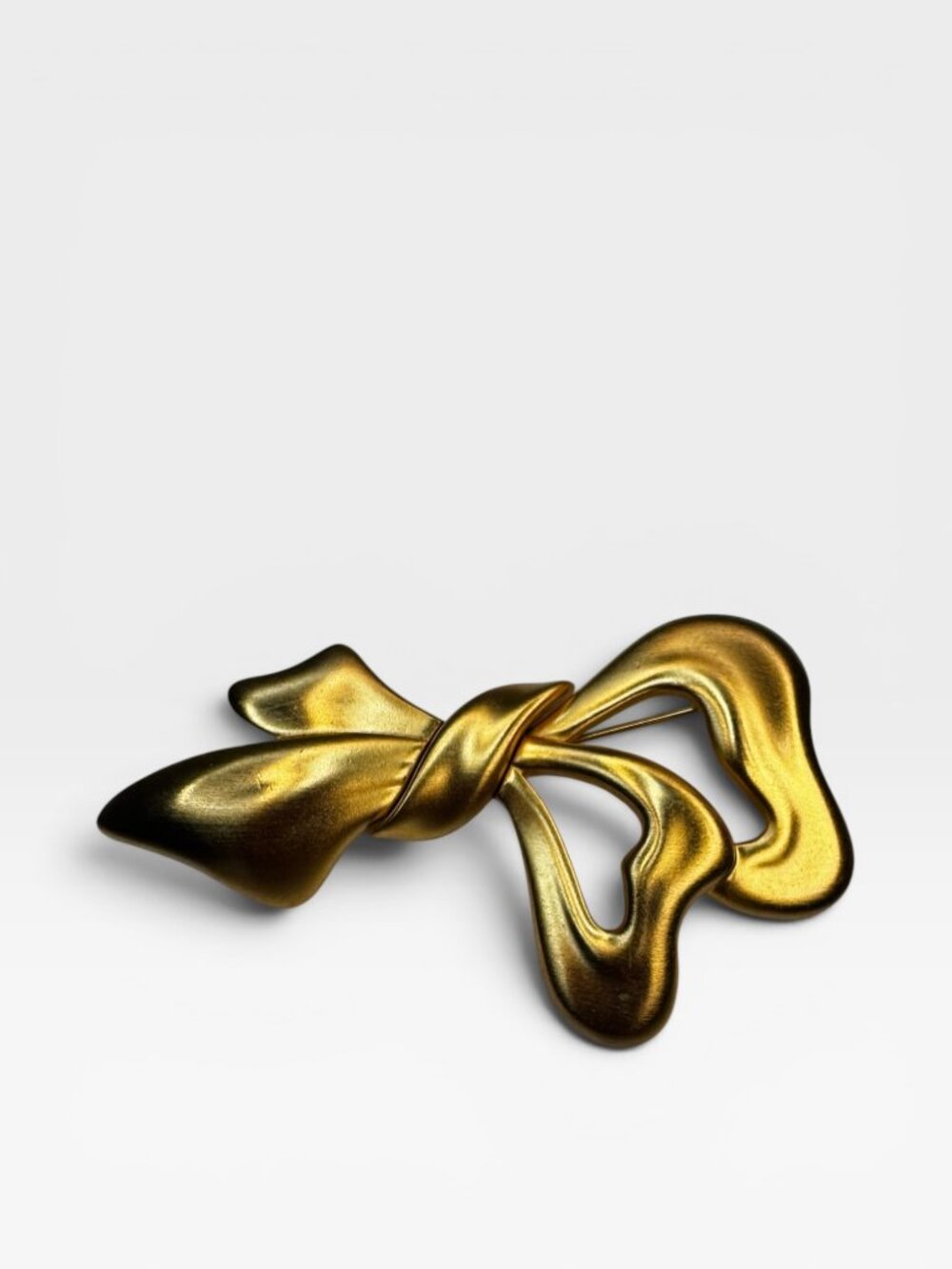 Monet Gold Tone Abstract Bow Brooch Modernist Ribbon Pin Signed 1980s